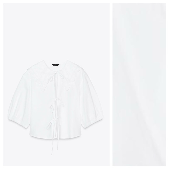 NWT. Zara White Poplin Peter Pan Collar Shirt. Size M. - Picture 4 of 9